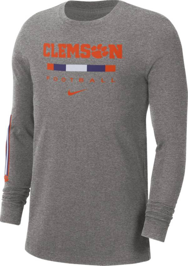 Nike Men's Clemson Tigers Grey Football Wordmark Long Sleeve T-Shirt