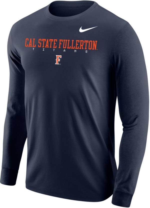 Nike Men's Cal State Fullerton Titans Navy Blue Core Cotton Graphic Long Sleeve T-Shirt