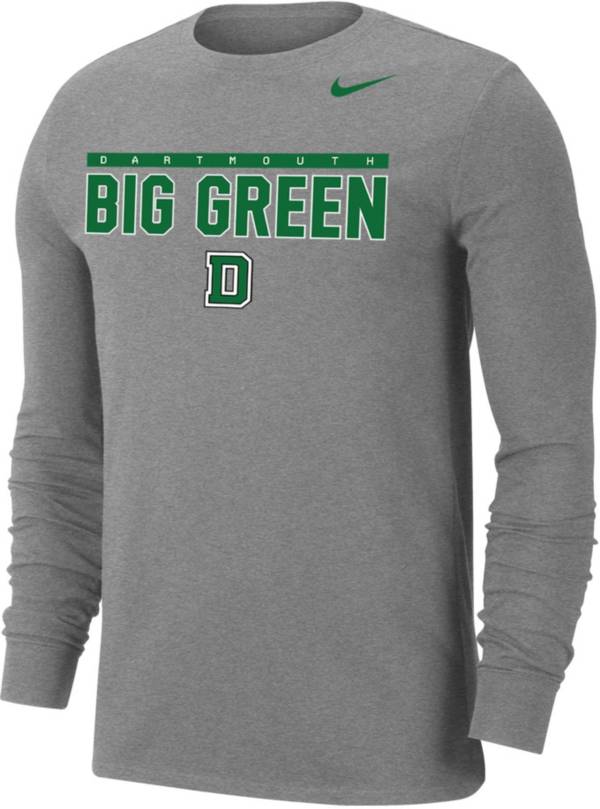 Nike Men's Dartmouth Big Green Grey Dri-FIT Cotton Long Sleeve T-Shirt