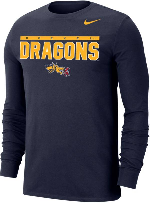 Nike Men's Drexel Dragons Blue Dri-FIT Cotton Long Sleeve T-Shirt