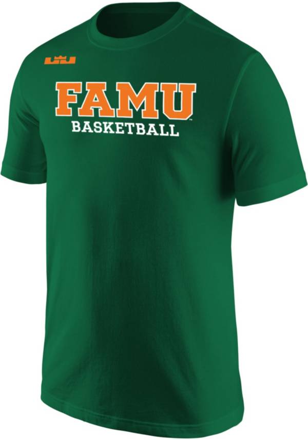 Nike x LeBron James Men's Florida A&M Rattlers Green Basketball Core Cotton Wordmark T-Shirt