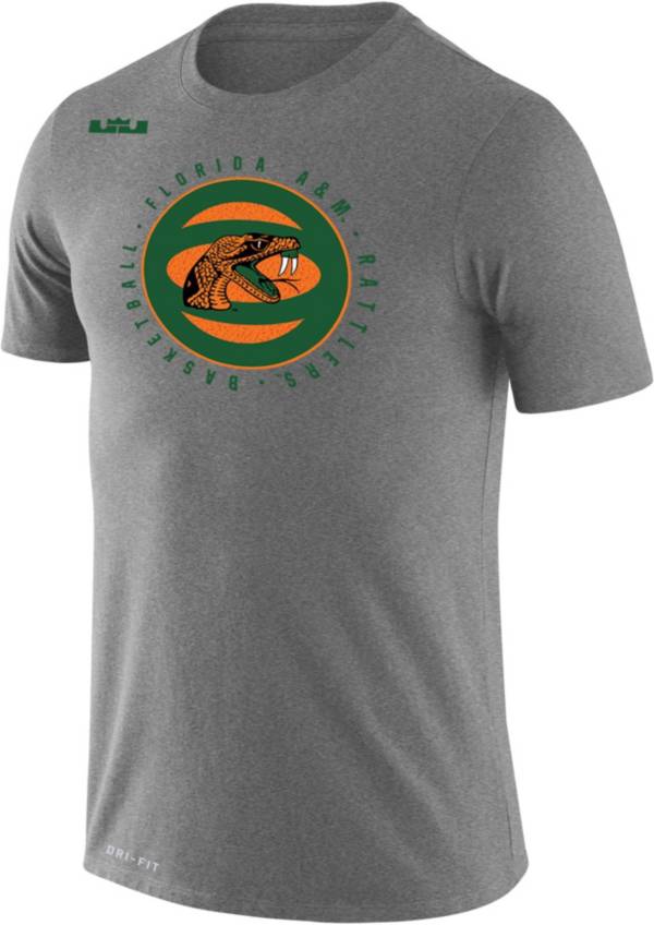 Nike x LeBron James Men's Florida A&M Rattlers Grey Dri-FIT Legend Circle Logo Basketball T-Shirt