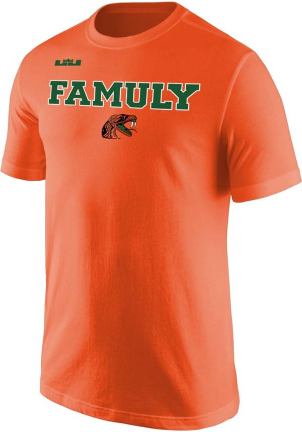 Nike x LeBron James Men's Florida A&M Rattlers Orange 'Famuly' Core Cotton Basketball Graphic T-Shirt product image
