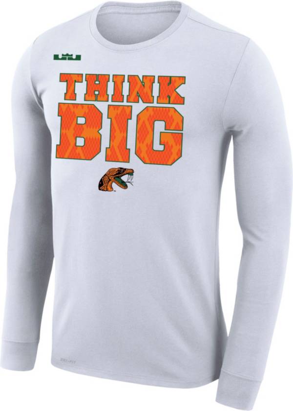 Nike x LeBron James Men's Florida A&M Rattlers White Basketball Dri-FIT 'Think Big' Long Sleeve T-Shirt