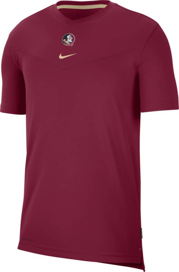 Nike Men's Florida State Seminoles Garnet Football Sideline Coach Dri-FIT UV T-Shirt