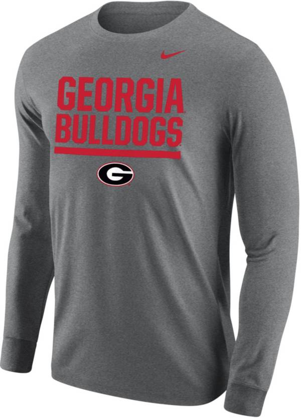 Nike Men's Georgia Bulldogs Grey Core Cotton Logo Long Sleeve T-Shirt