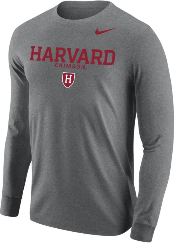 Nike Men's Harvard Crimson Grey Core Cotton Graphic Long Sleeve T-Shirt