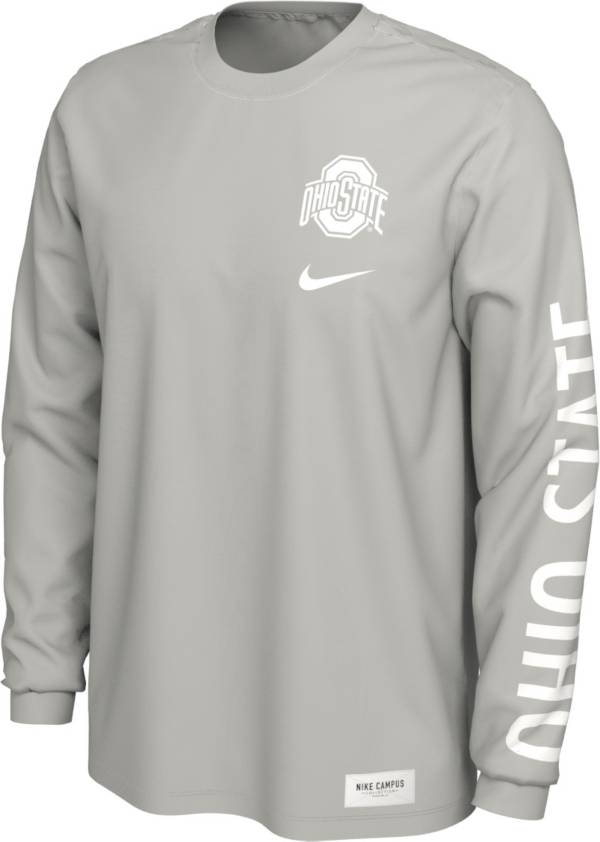 Nike Men's Ohio State Buckeyes Pastel Grey Seasonal Cotton Long Sleeve T-Shirt