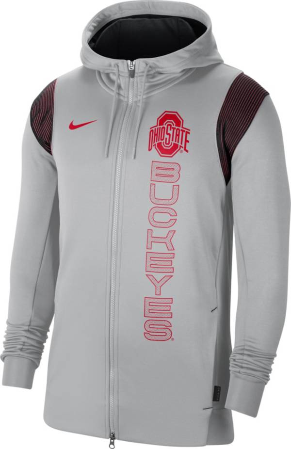 Nike Men's Ohio State Buckeyes Grey Therma Football Sideline Full-Zip Hoodie