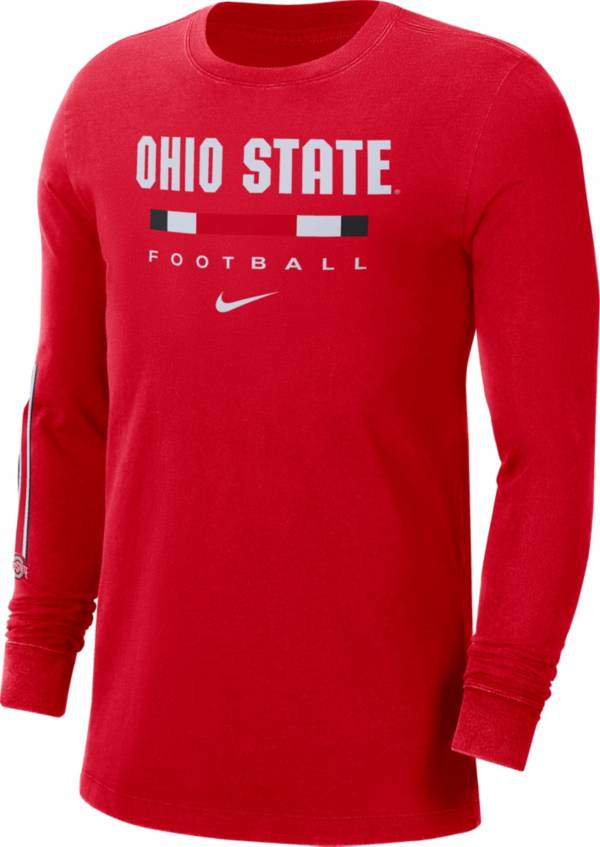 Nike Men's Ohio State Buckeyes Scarlet Football Wordmark Long Sleeve T-Shirt