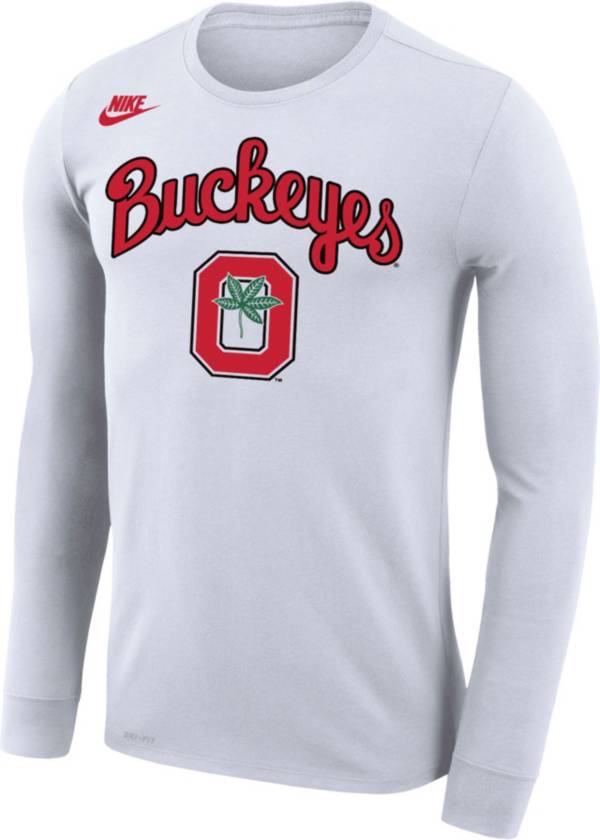 Nike Men's Ohio State Buckeyes Basketball Retro Script Dri-FIT Long Sleeve White T-Shirt