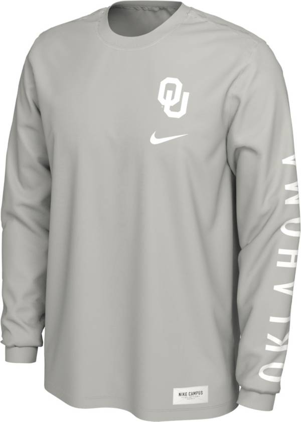 Nike Men's Oklahoma Sooners Pastel Grey Seasonal Cotton Long Sleeve T-Shirt