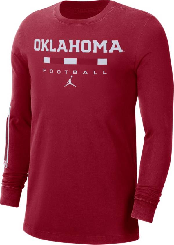 Jordan Men's Oklahoma Sooners Crimson Football Wordmark Long Sleeve T-Shirt