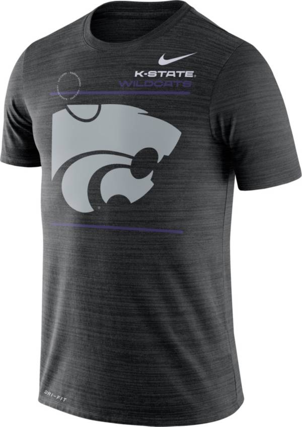 Nike Men's Kansas State Wildcats Dri-FIT Velocity Football Sideline Black T-Shirt