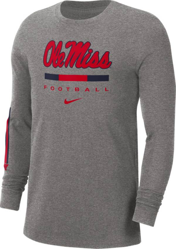 Nike Men's Ole Miss Rebels Grey Football Wordmark Long Sleeve T-Shirt