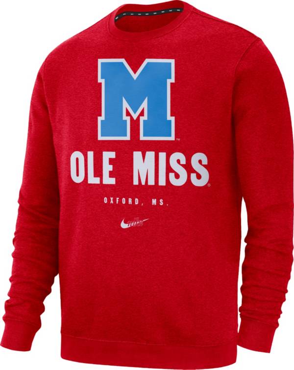 Nike Men's Ole Miss Rebels Red Vault Logo Club Fleece Crew Neck Sweatshirt