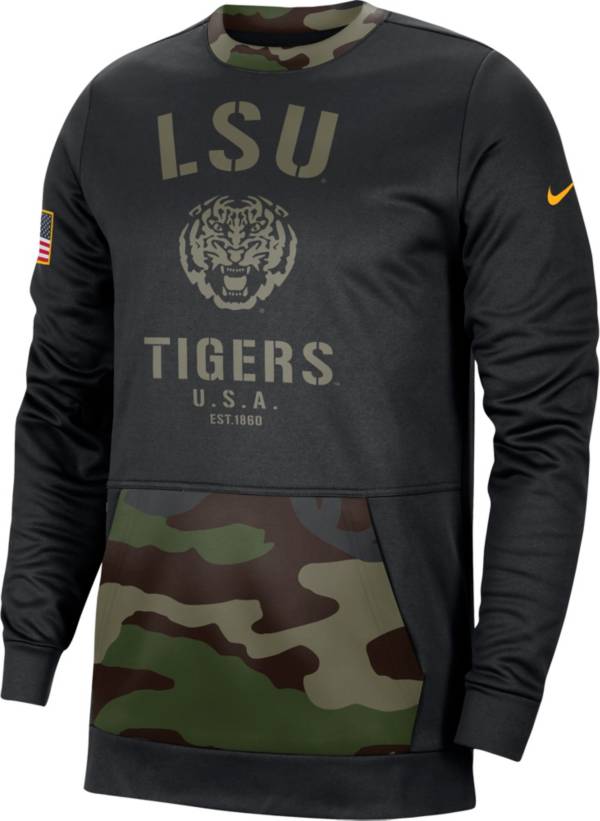 Nike Men's LSU Tigers Black/Camo Therma Military Appreciation Crew Neck Sweatshirt product image