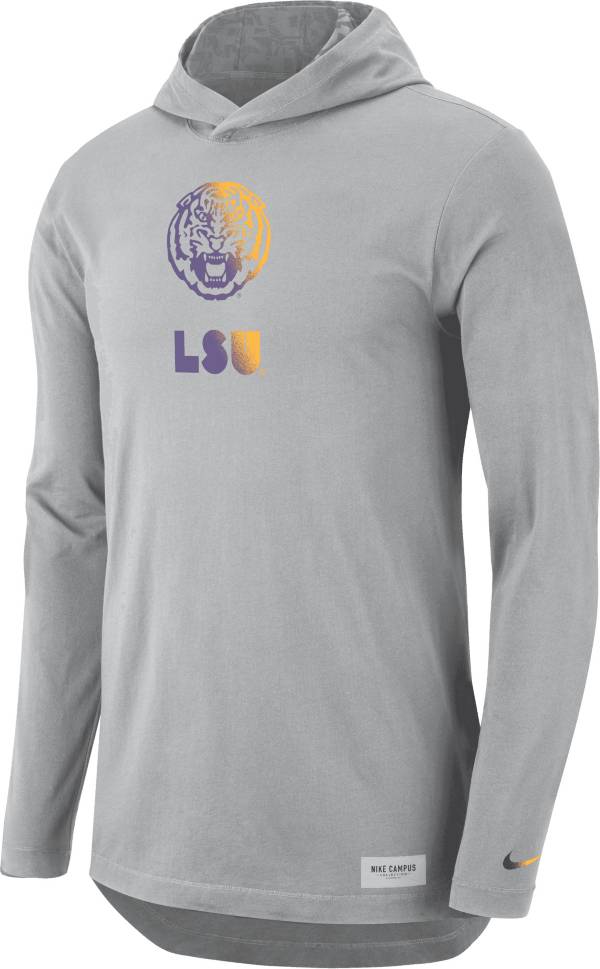 Nike Men's LSU Tigers Grey Dri-FIT Long Sleeve Hoodie T-Shirt product image