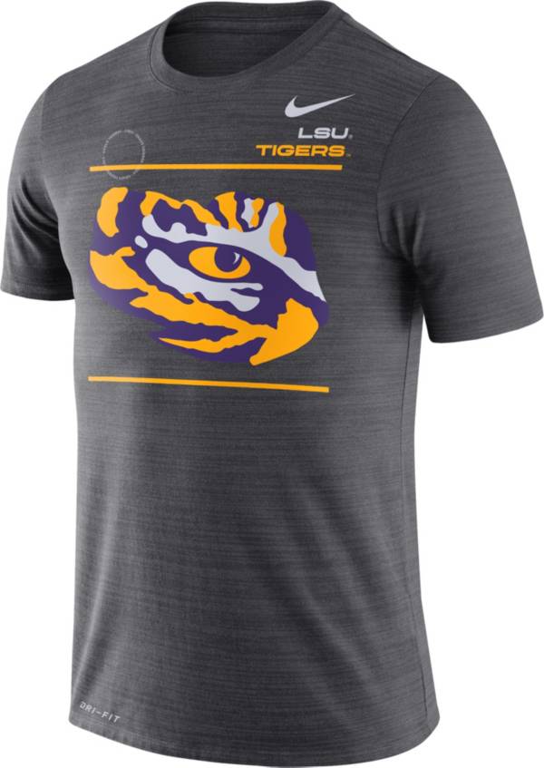 Nike Men's LSU Tigers Grey Dri-FIT Velocity Football Sideline T-Shirt