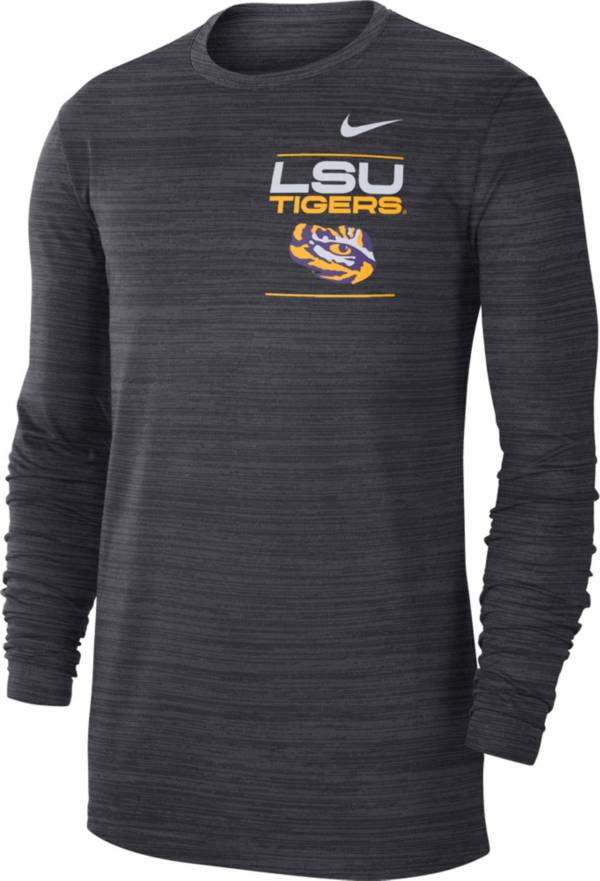 Nike Men's LSU Tigers Grey Dri-FIT Velocity Football Sideline Long Sleeve T-Shirt