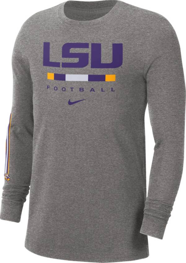 Nike Men's LSU Tigers Grey Football Wordmark Long Sleeve T-Shirt