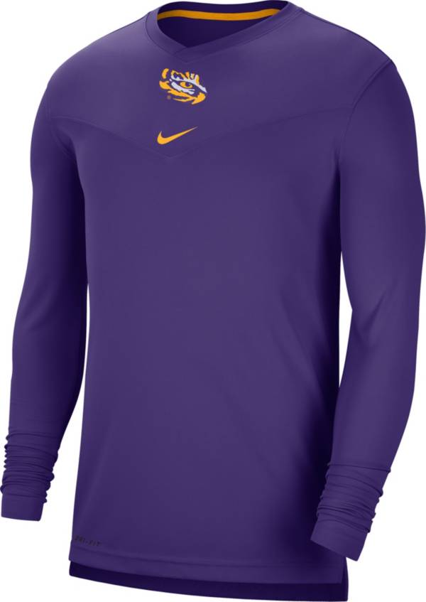 Nike Men's LSU Tigers Purple Football Sideline Coach Dri-FIT UV Long Sleeve T-Shirt