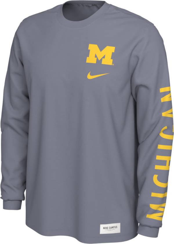 Nike Men's Michigan Wolverines Pastel Blue Seasonal Cotton Long Sleeve T-Shirt
