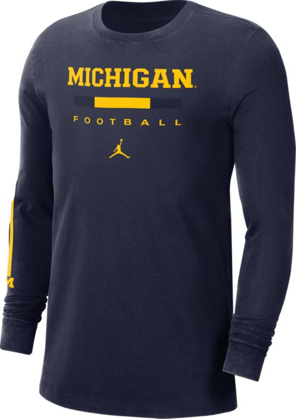 Jordan Men's Michigan Wolverines Blue Football Wordmark Long Sleeve T-Shirt