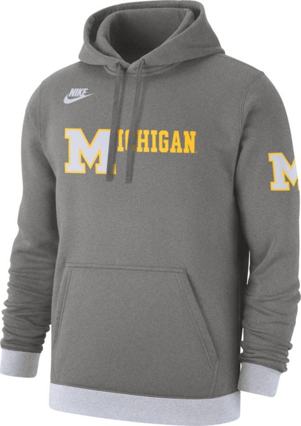 Nike Men's Michigan Wolverines Grey Retro Fleece Pullover Hoodie