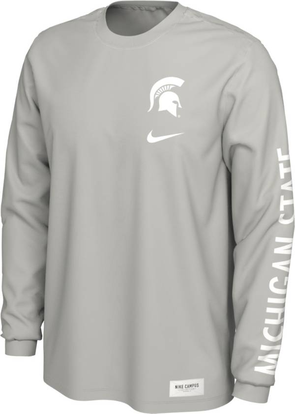 Nike Men's Michigan State Spartans Pastel Grey Seasonal Cotton Long Sleeve T-Shirt