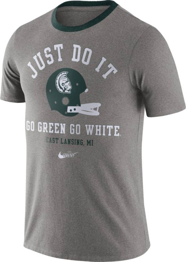 Nike Men's Michigan State Spartans Grey Dri-FIT Vault Helmet Logo T-Shirt