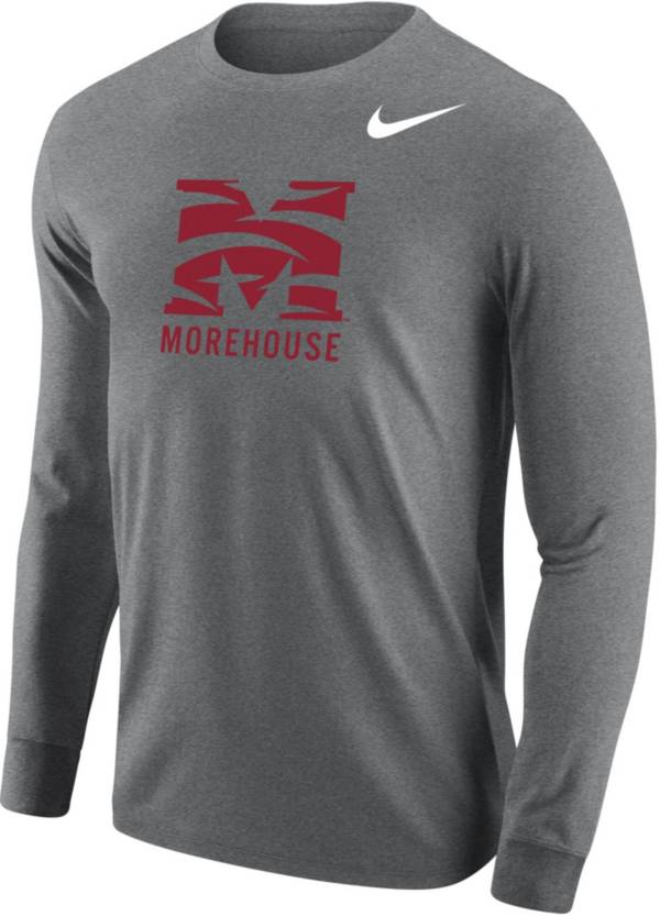 Nike Men's Morehouse College Maroon Tigers Grey Core Cotton Graphic Long Sleeve T-Shirt