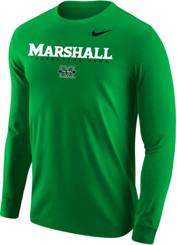 Nike Men's Marshall Thundering Herd Green Core Cotton Graphic Long Sleeve T-Shirt