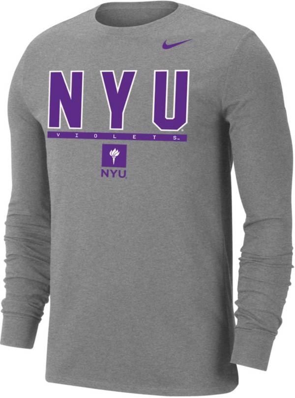 Nike Men's NYU Violets Grey Dri-FIT Cotton Long Sleeve T-Shirt