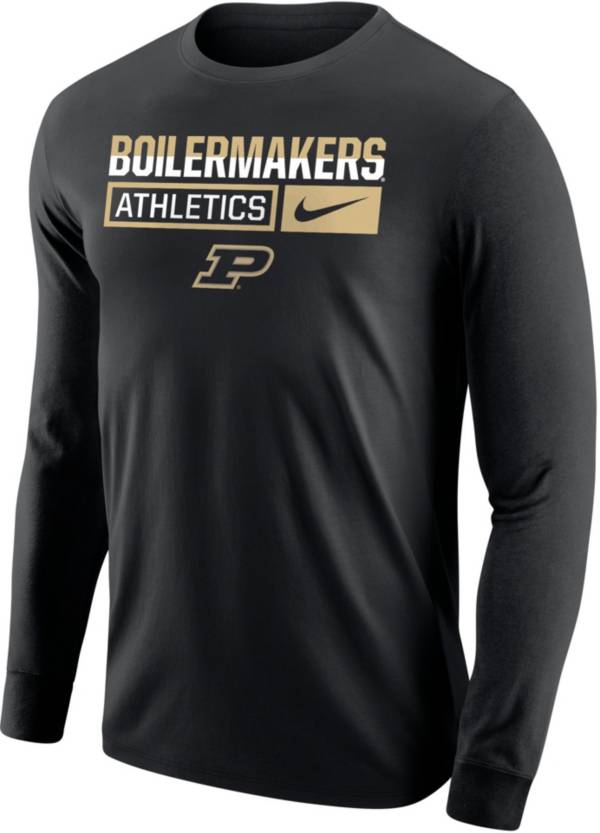 Nike Men's Purdue Boilermakers Black Core Cotton Wordmark Long Sleeve T-Shirt