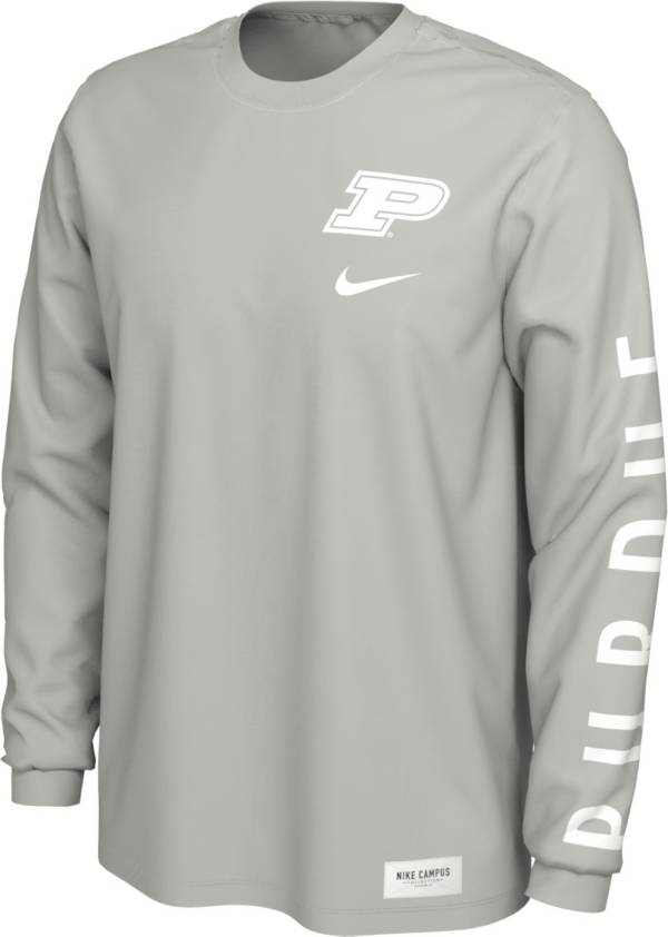 Nike Men's Purdue Boilermakers Pastel Grey Seasonal Cotton Long Sleeve T-Shirt