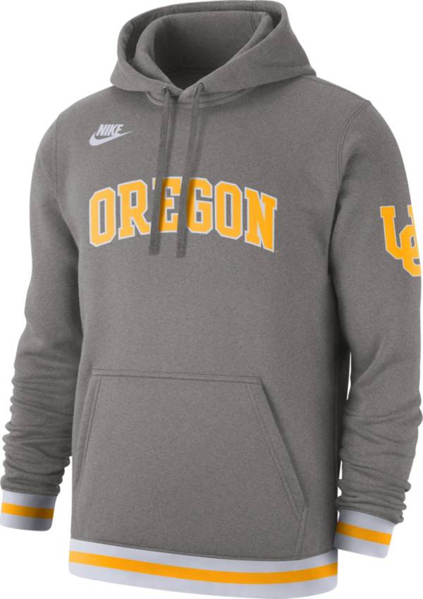 Nike Men's Oregon Ducks Grey Retro Fleece Pullover Hoodie