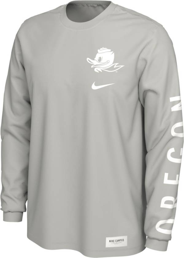 Nike Men's Oregon Ducks Pastel Grey Seasonal Cotton Long Sleeve T-Shirt