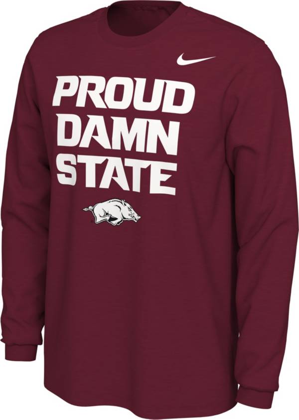 Nike Men's Arkansas Razorbacks Cardinal Damn Proud State Mantra Long Sleeve T-Shirt