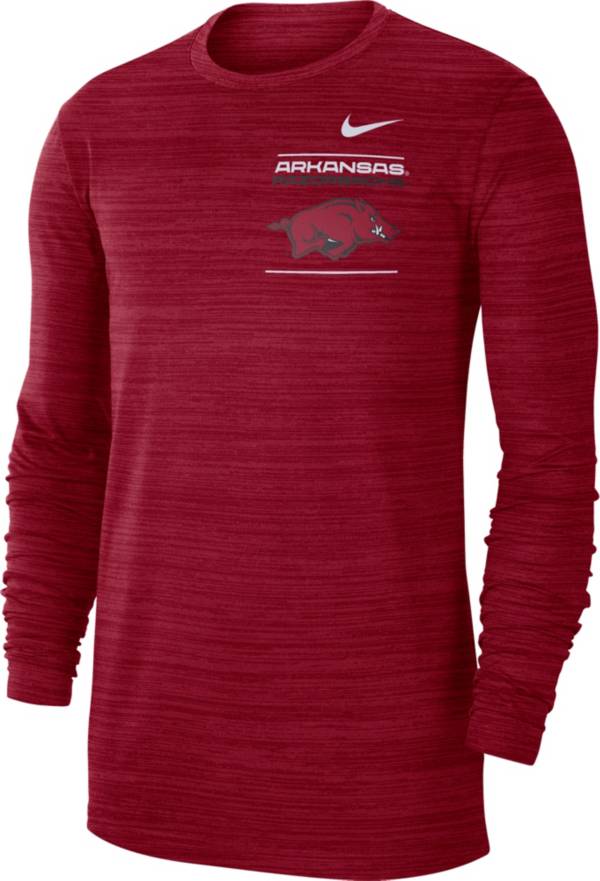 Nike Men's Arkansas Razorbacks Cardinal Dri-FIT Velocity Football Sideline Long Sleeve T-Shirt