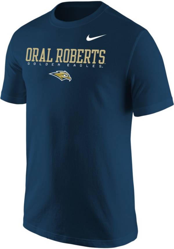 Nike Men's Oral Roberts Golden Eagles Navy Blue Core Cotton Graphic T-Shirt