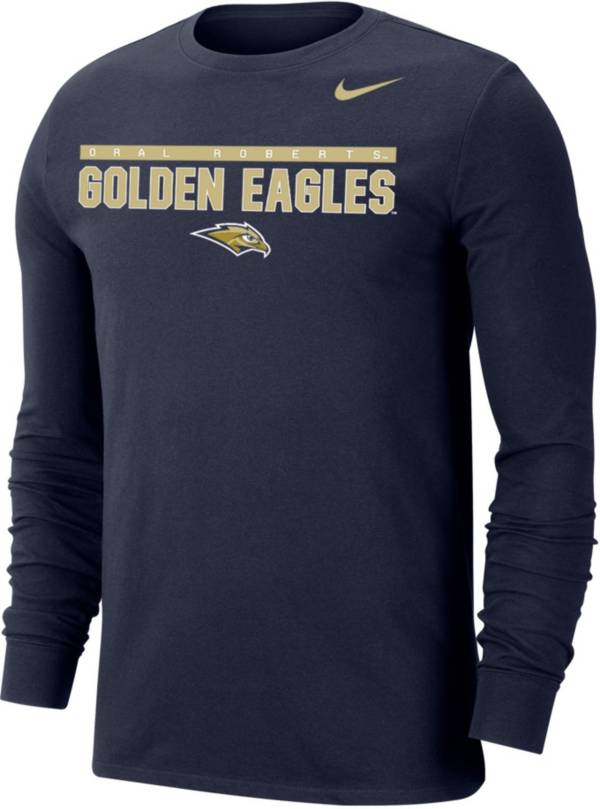 Nike Men's Oral Roberts Golden Eagles Navy Blue Dri-FIT Cotton Long Sleeve T-Shirt