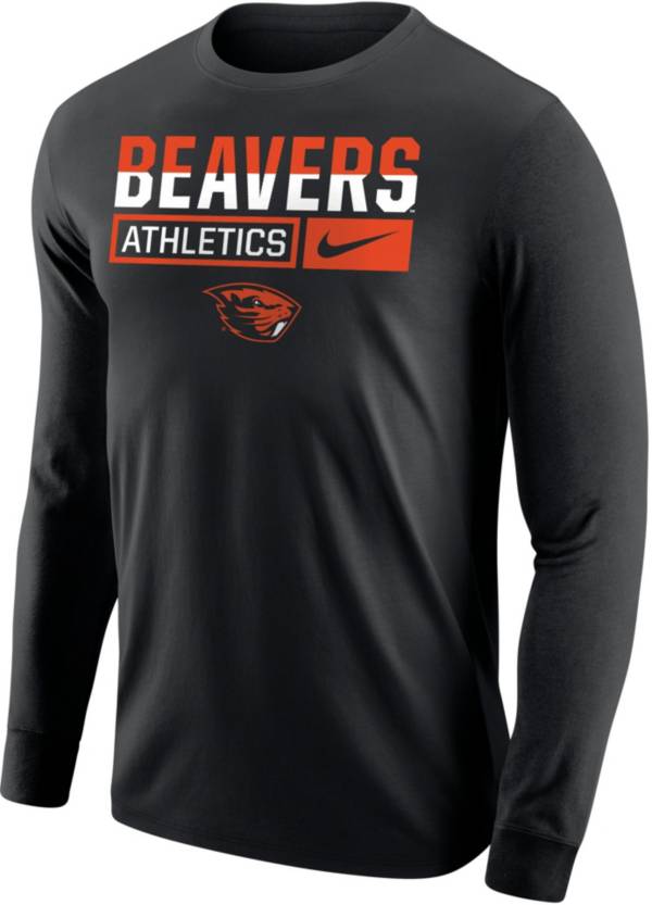 Nike Men's Oregon State Beavers Black Core Cotton Wordmark Long Sleeve T-Shirt