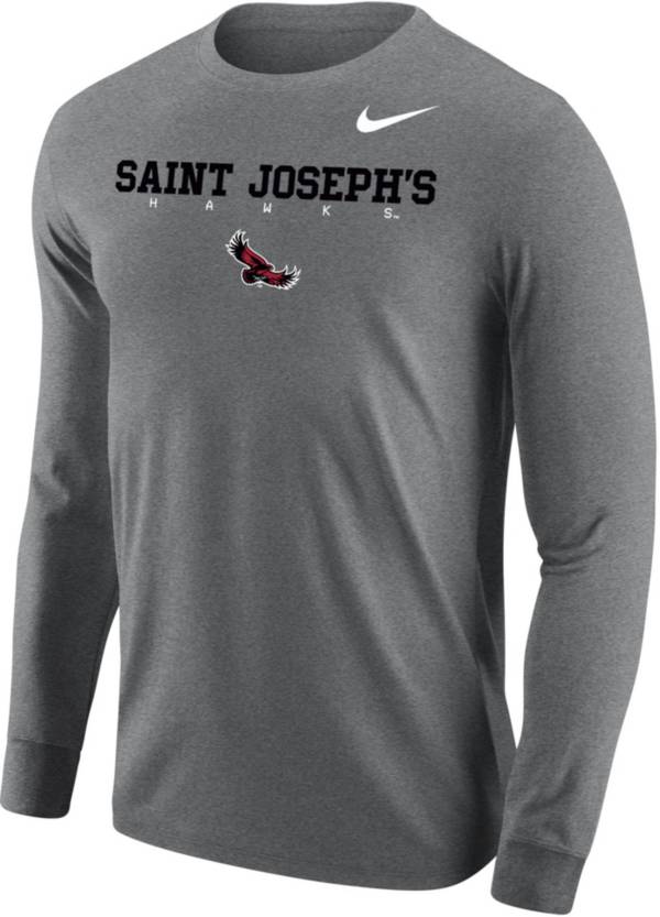 Nike Men's Saint Joseph's Hawks Grey Core Cotton Graphic Long Sleeve T-Shirt