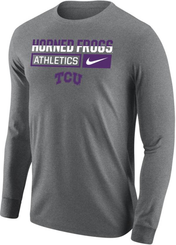 Nike Men's TCU Horned Frogs Grey Core Cotton Wordmark Long Sleeve T-Shirt