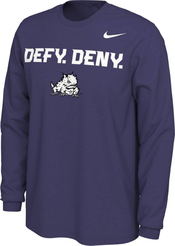 Nike Men's TCU Horned Frogs Purple Defy, Deny Mantra Long Sleeve T-Shirt