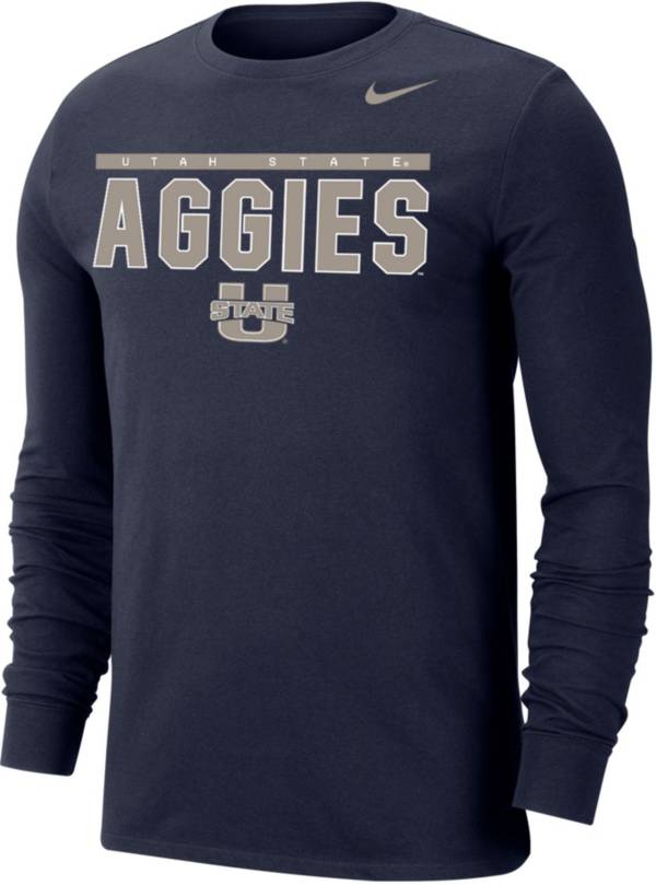 Nike Men's Utah State Aggies Blue Dri-FIT Cotton Long Sleeve T-Shirt