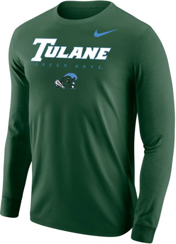 Nike Men's Tulane Green Wave Olive Core Cotton Graphic Long Sleeve T-Shirt