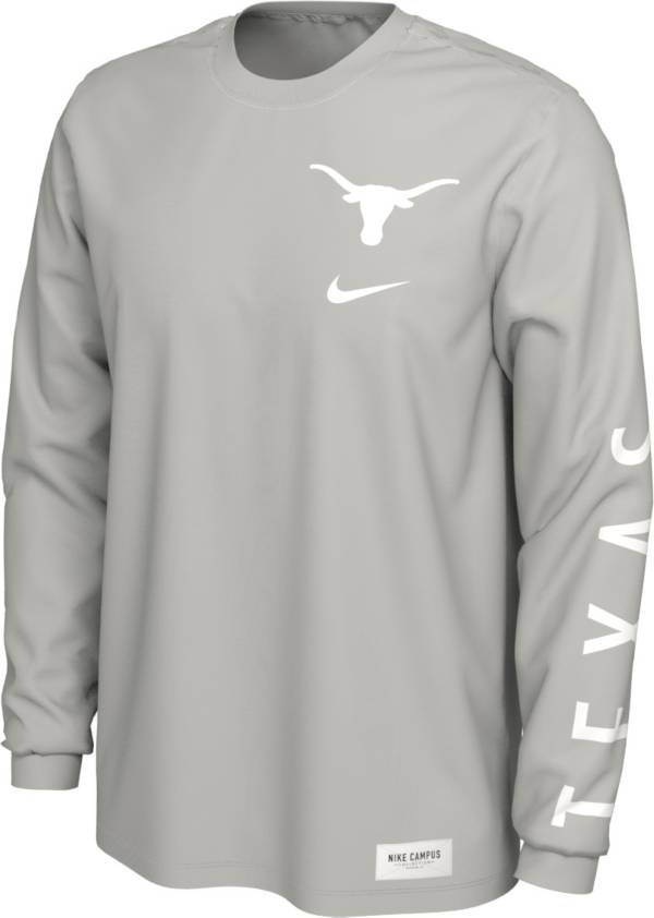 Nike Men's Texas Longhorns Pastel Grey Seasonal Cotton Long Sleeve T-Shirt