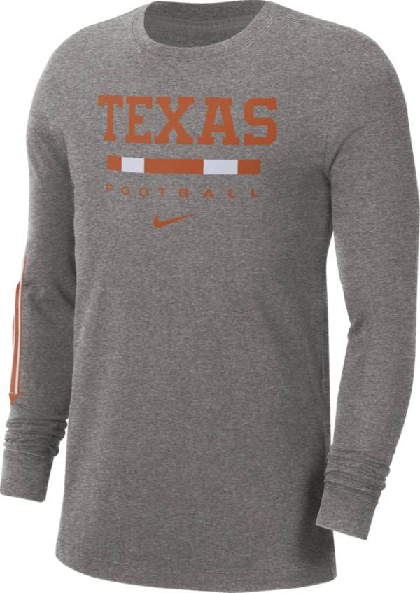 Nike Men's Texas Longhorns Grey Football Wordmark Long Sleeve T-Shirt